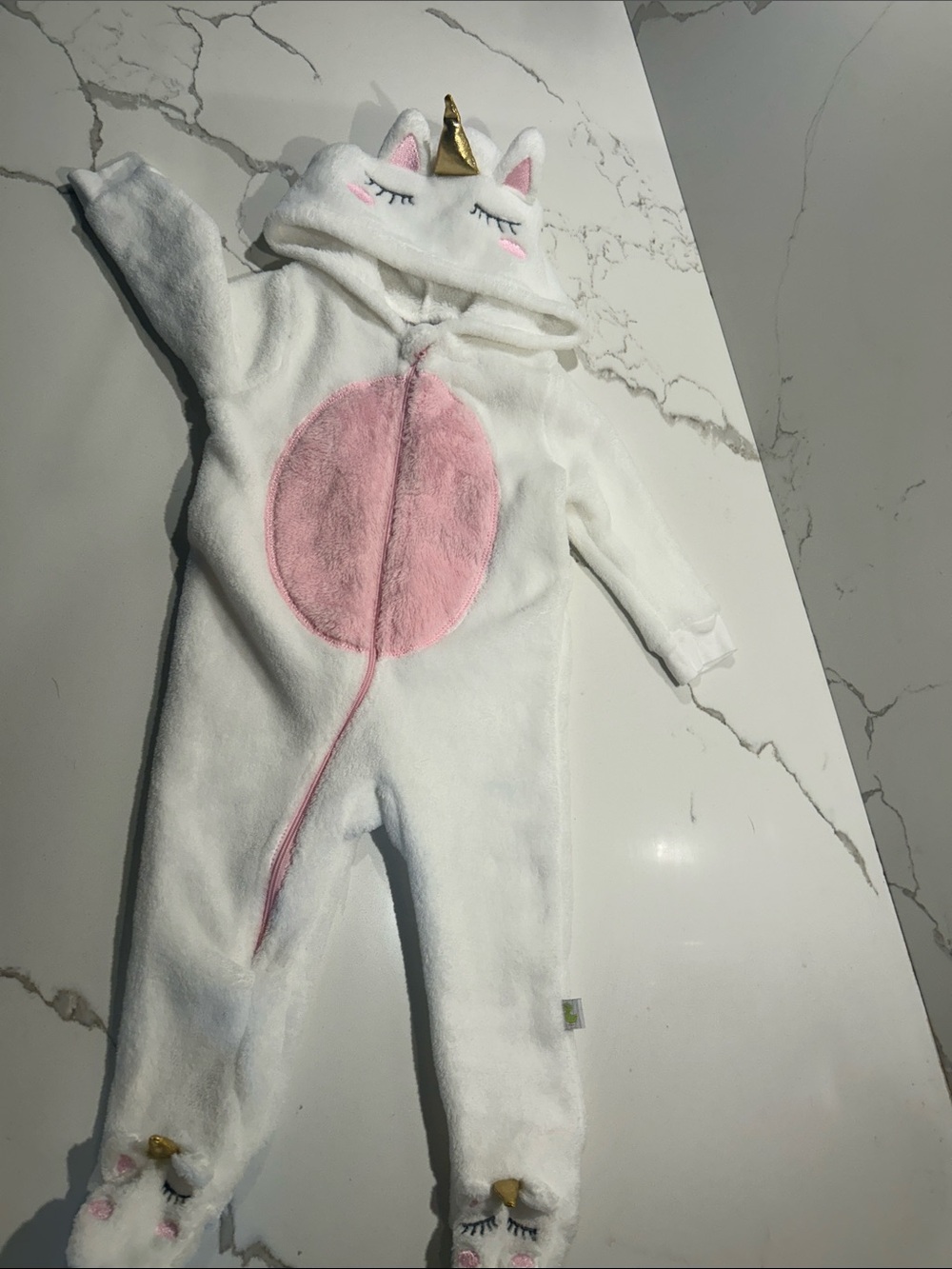 White Unicorn Hooded Footie with Pink Belly